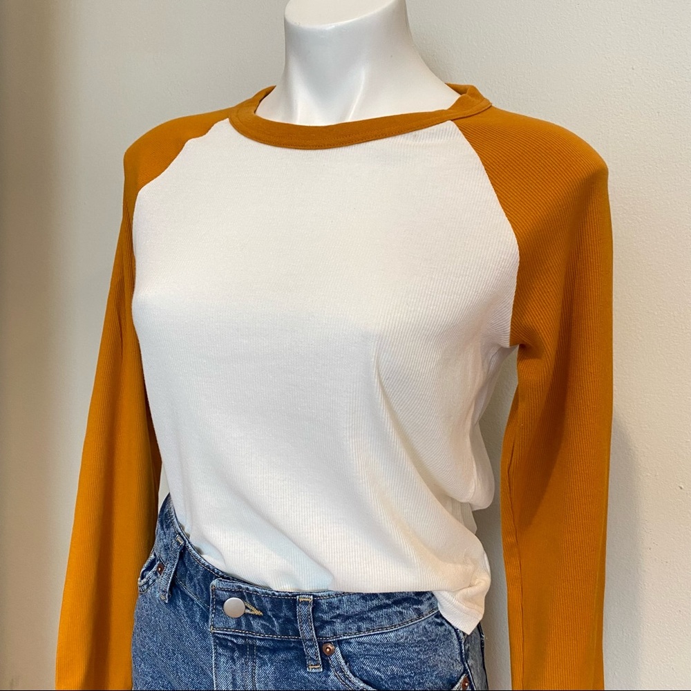 H&M Divided rib knit mustard raglan baseball top